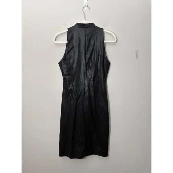 NEW Popilush Shapewear Sculpting Faux Leather Zip-Front Midi Dress Black Large - Picture 7 of 11